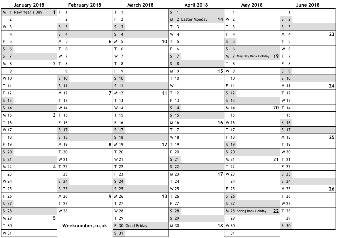 2018 calendar with week numbers and holidays for England … official ...