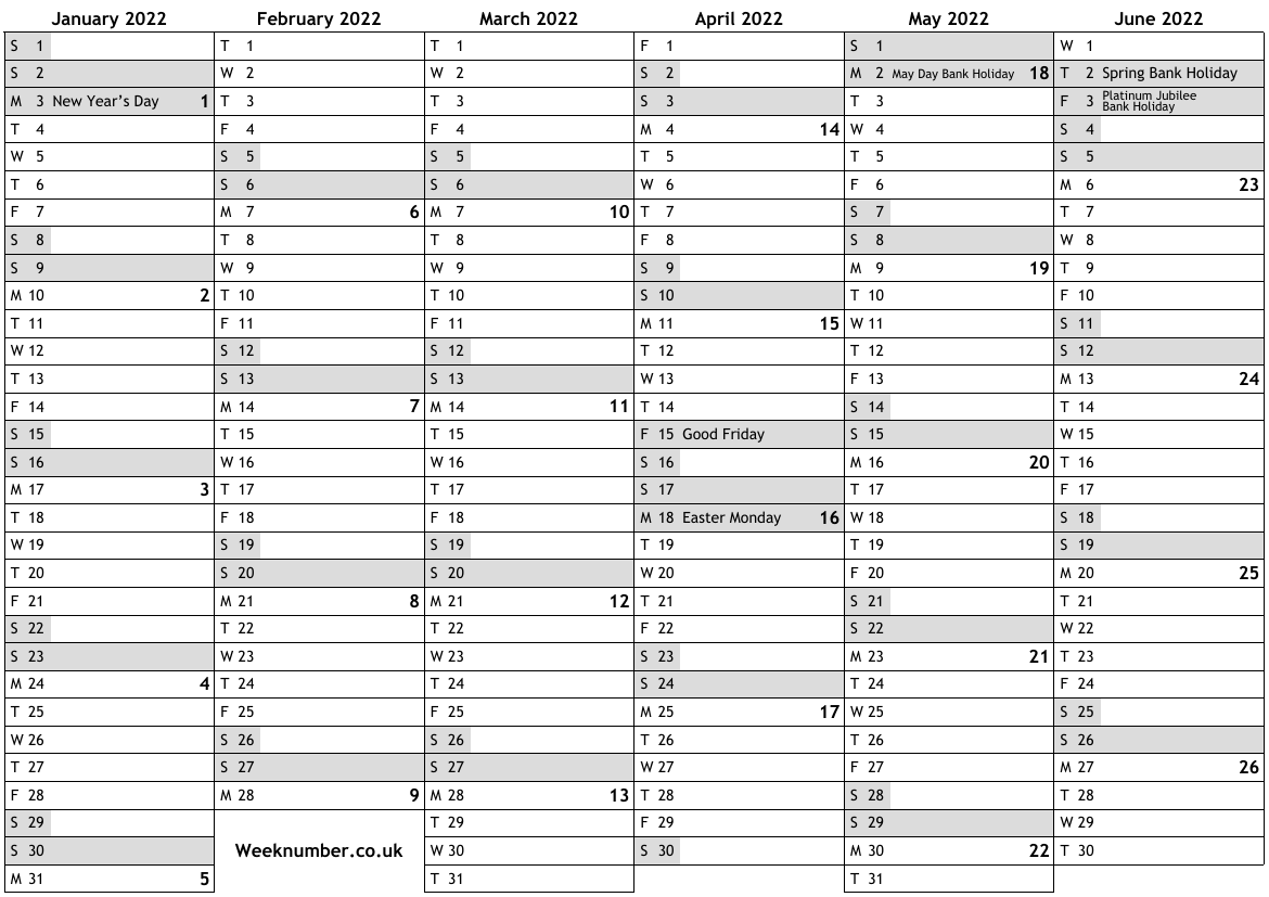 2022 Calendar With Week Numbers And Holidays For England Official 