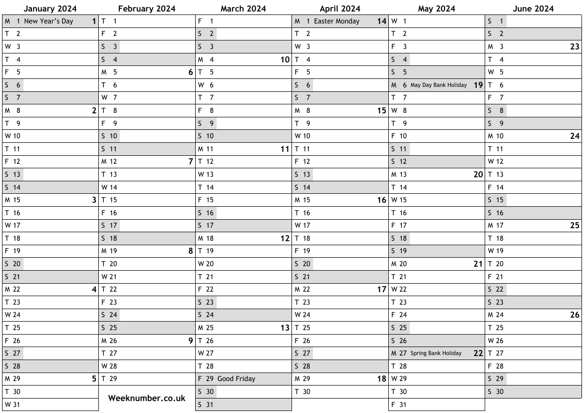 2024 Calendar With Week Numbers And Holidays For England Official 