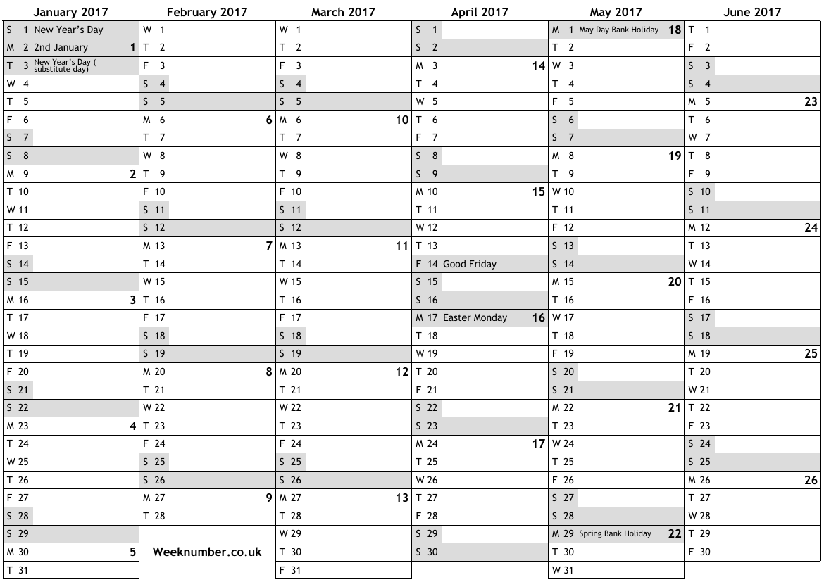 2017 Calendar With Week Numbers And Holidays For Scotland Official