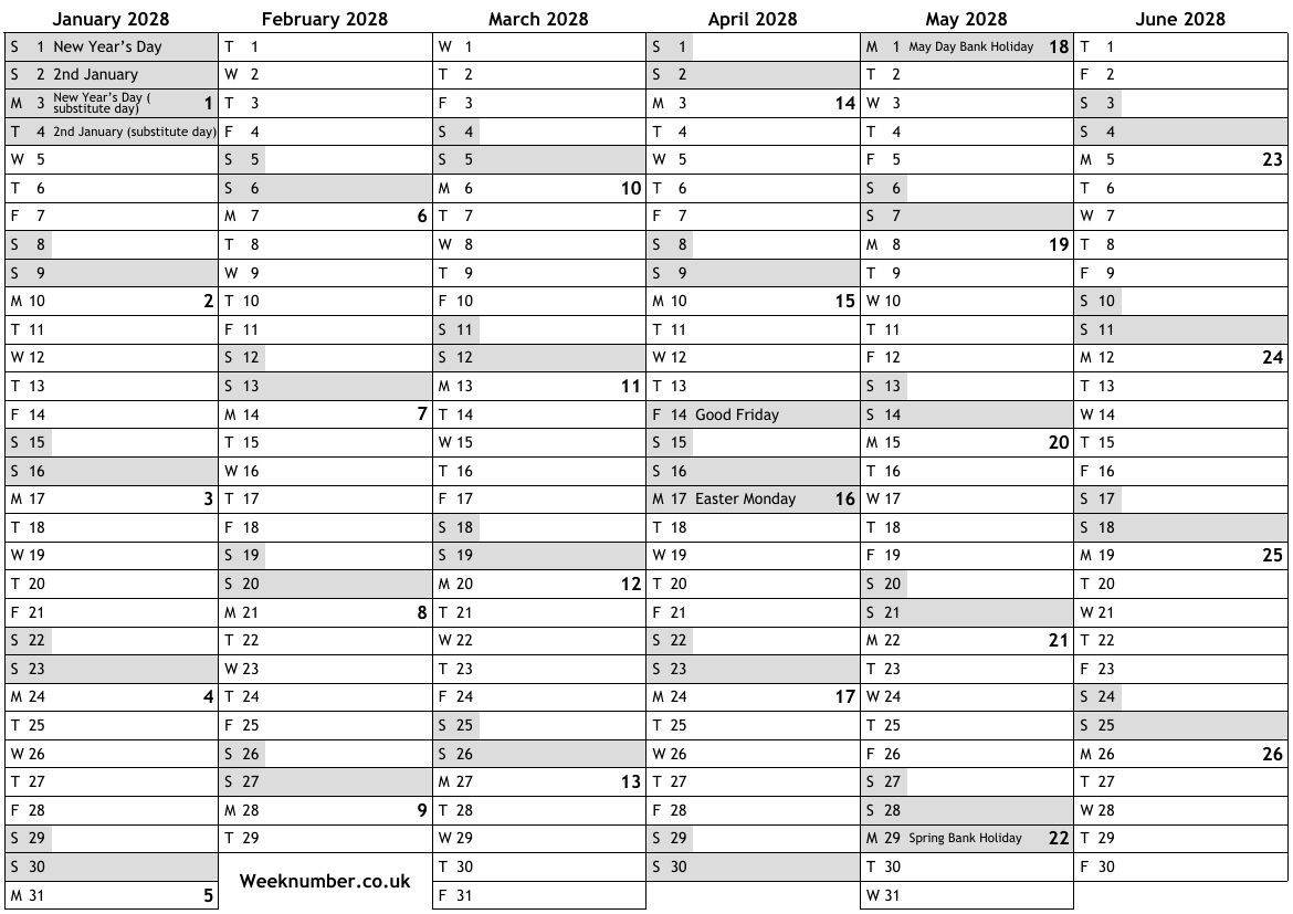 2028 calendar with week numbers and holidays for Scotland … official