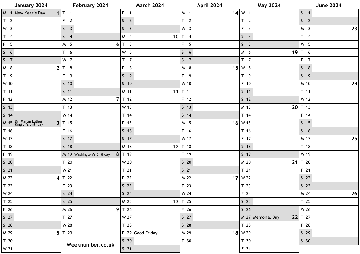 2024 calendar with week numbers and holidays for United States